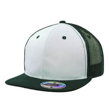 3816 6 Panel Premium American Twill/Mesh cap with flat peak